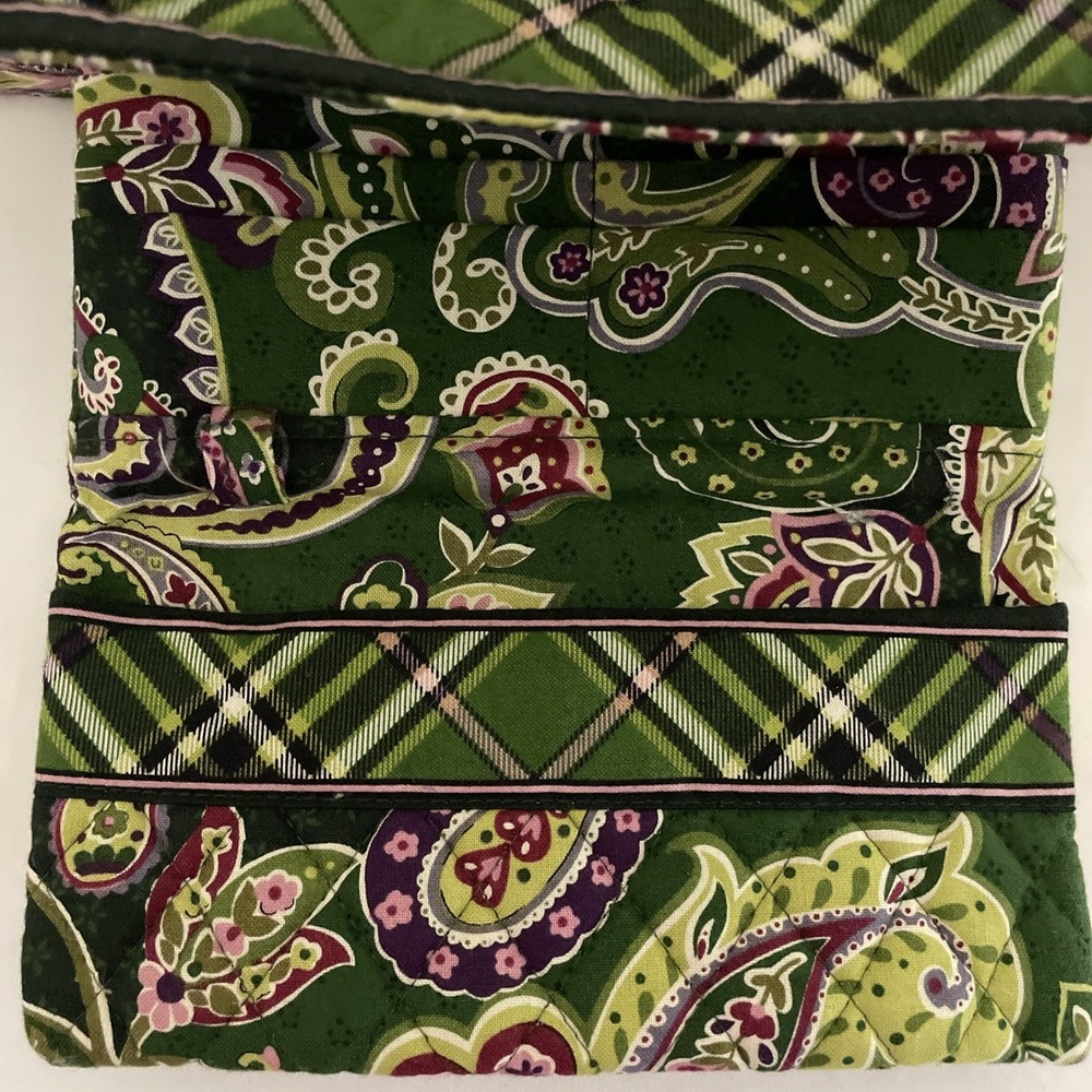 Vera Bradley Trifold Wallet Cross Body Bag Clutch Paisley Flowers Hearts Plaid - Picture 11 of 15